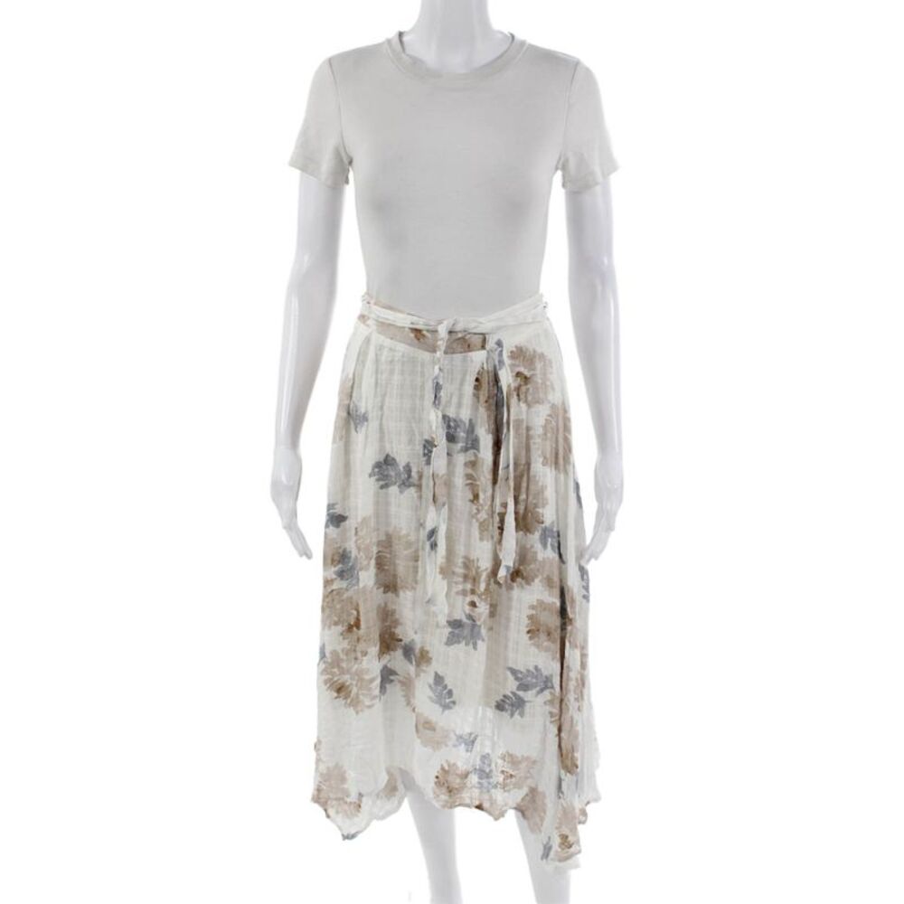 Pookie & Sebastian Womens Peasant Wrap Long Skirt White Floral Rayon Size S
